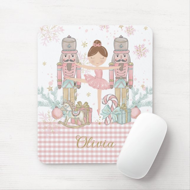 Whimsical Nutcracker Pastel Pink Christmas Ballet Mouse Pad (With Mouse)