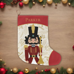 Whimsical Nutcracker Red and Beige Large Christmas Stocking