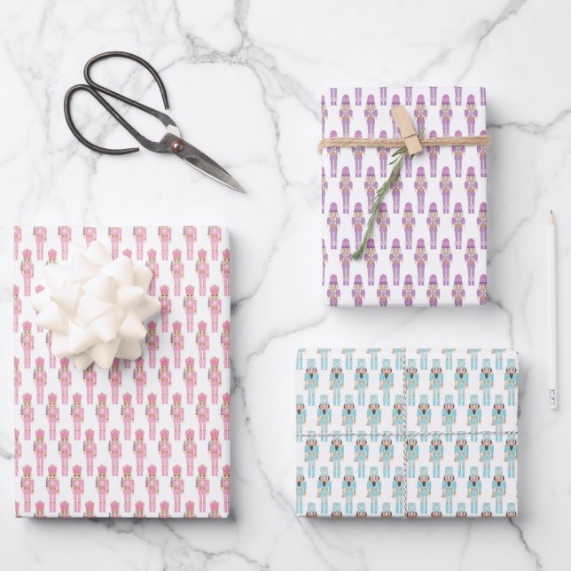 Whimsical Nutcracker Soldiers In Pastel Colours Wrapping Paper Sheet (Front)