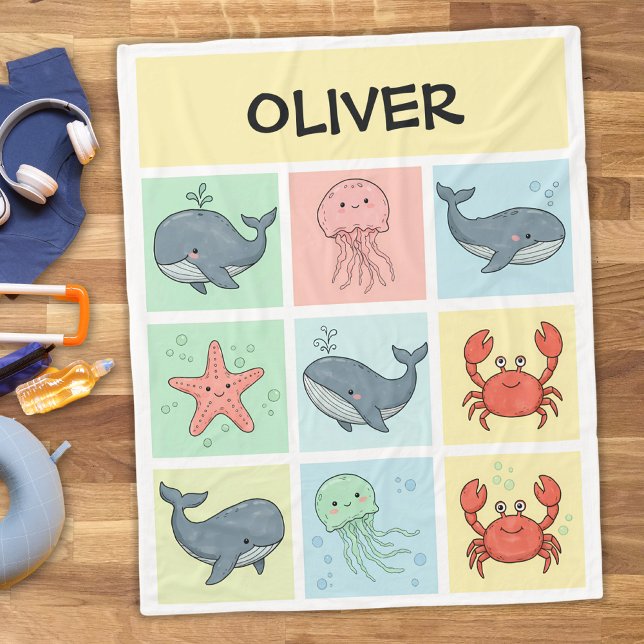 Whimsical Ocean Friends Doodles Fleece Blanket (Creator Uploaded)