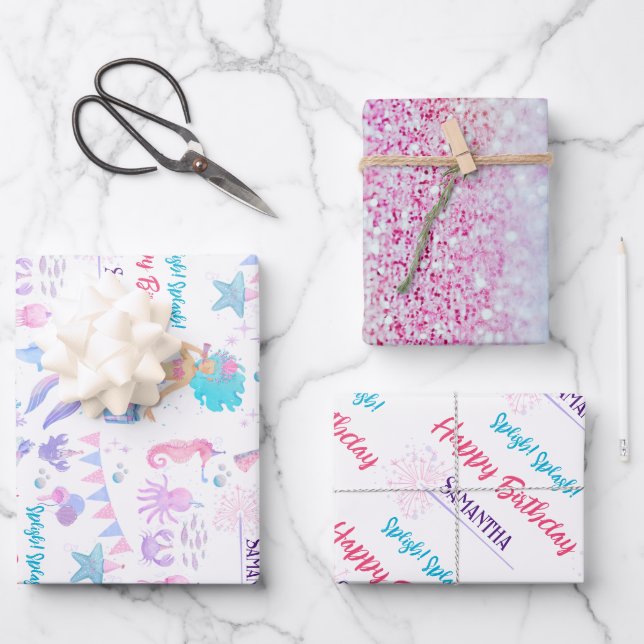 Whimsical Ocean Mermaid Under The Sea Birthday Wrapping Paper Sheet (Front)