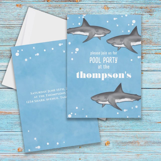 Whimsical Ocean Pool Party Swimming Sharks Invitation (Creator Uploaded)