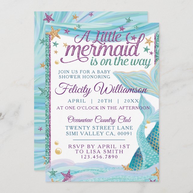 Whimsical Ocean Sea Mermaid Baby Shower Invitation (Front/Back)