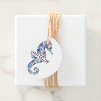 Whimsical Ocean Seahorse Botanical Flowers Favour Tags