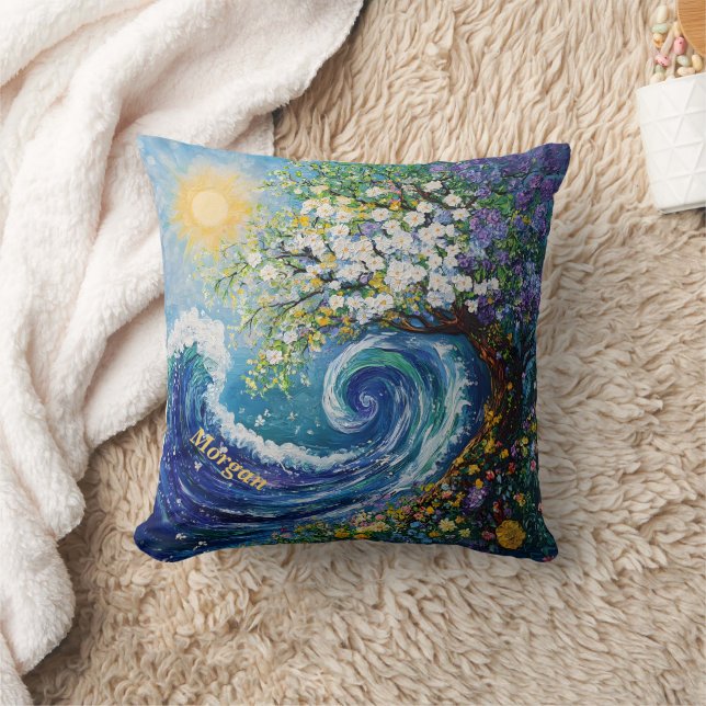Whimsical Ocean Wave | Impressionism Painting Cushion (Blanket)
