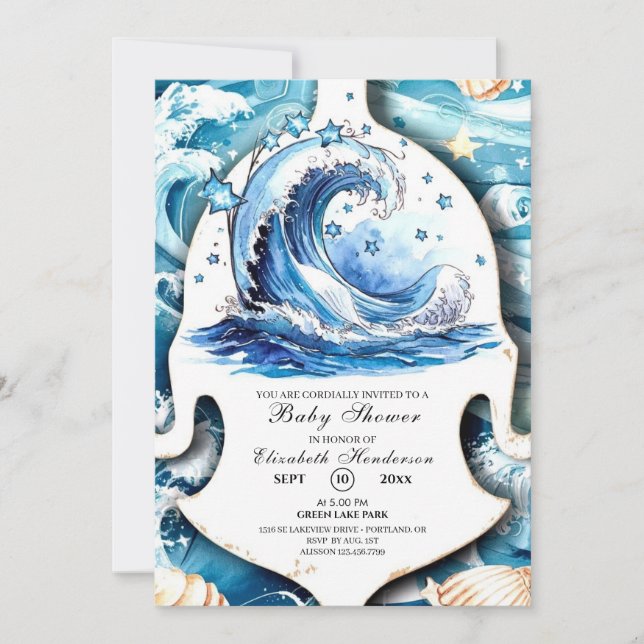 Whimsical Ocean Waves Baby Shower Invitation (Front)