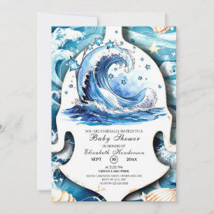 Whimsical Ocean Waves Baby Shower Invitation