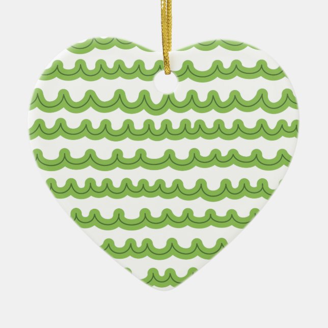 Whimsical Ocean Waves Green Ceramic Tree Decoration (Front)
