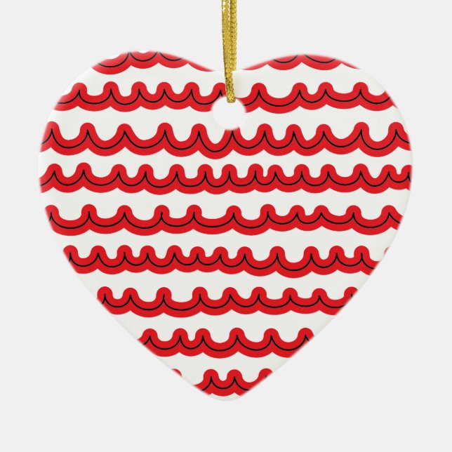 Whimsical Ocean Waves Red Ceramic Ornament (Front)