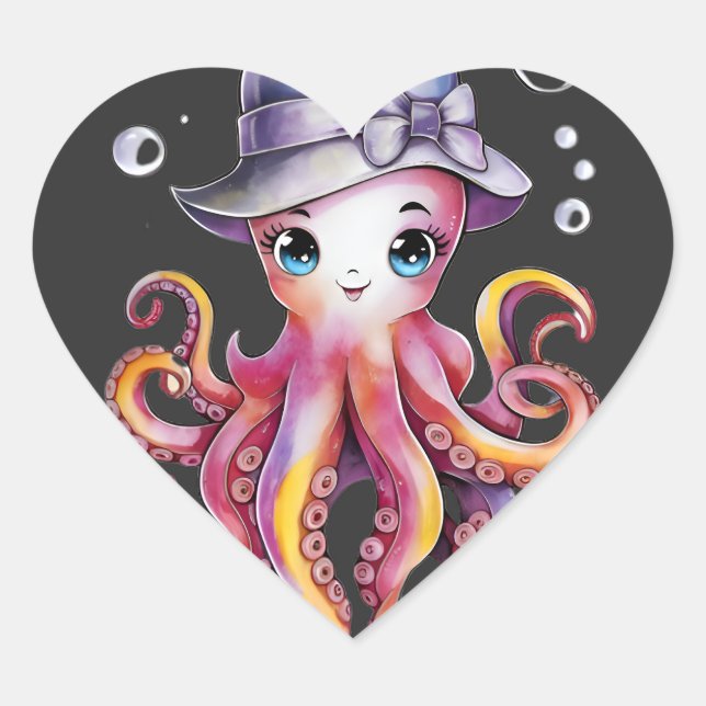 Whimsical Octo-Charm Heart Sticker (Front)