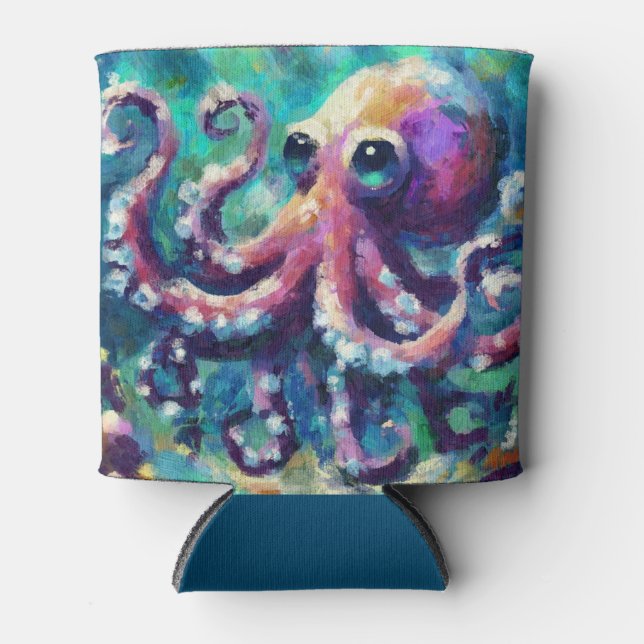Whimsical Octopus Coastal Nautical Beach Can Cooler (Front)