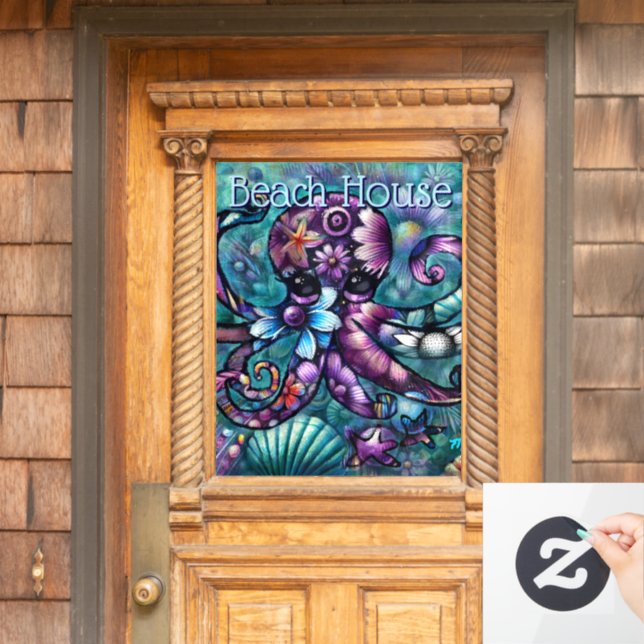 Whimsical Octopus Floral Teal Purple Blue Coastal (Home Door)