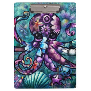 Whimsical Octopus Floral Teal Purple Blue Coastal Clipboard