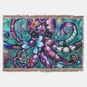 Whimsical Octopus Floral Teal Purple Blue Coastal Throw Blanket