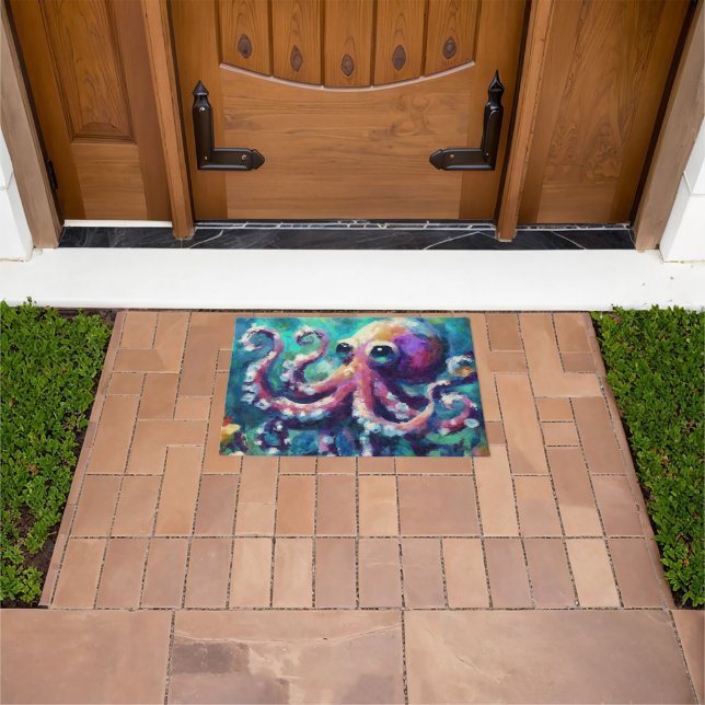 Whimsical Octopus Oil Painting Nautical Beach Doormat (Outdoor)