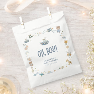 Whimsical Oh Boy Watercolor Doodle Baby Shower Fav Favour Bag