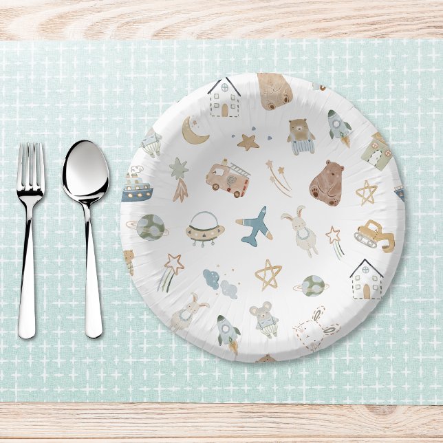 Whimsical Oh Boy Watercolor Doodle Baby Shower Paper Plate (Whimsical Oh Boy Watercolor Doodle Baby Shower Paper Bowls)