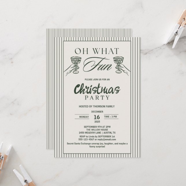 Whimsical Oh What Fun Cocktail Christmas Party  Invitation (Front/Back In Situ)