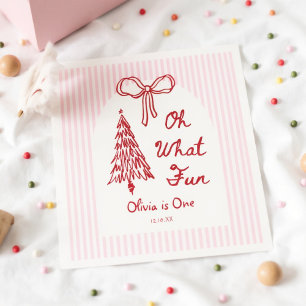 Whimsical Oh What Fun Girl 1st Birthday Party Napkin