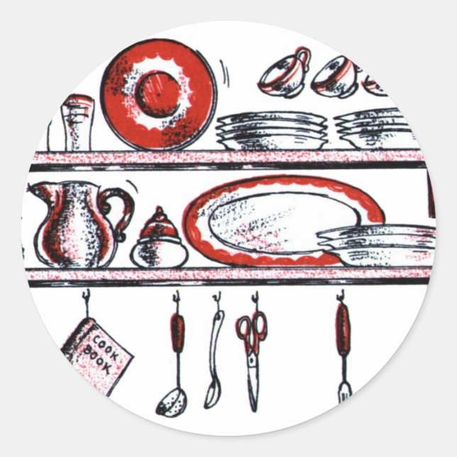 Whimsical Old Fashioned Kitchen Art Classic Round Sticker (Front)