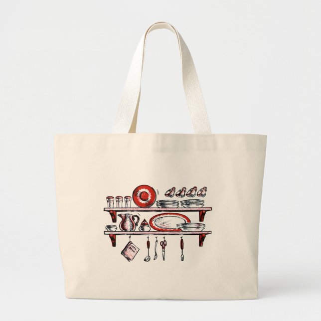 Whimsical Old Fashioned Kitchen Art Large Tote Bag (Front)