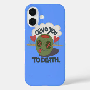 Whimsical "Olive My Heart" Funny Face Design iPhone 16 Case
