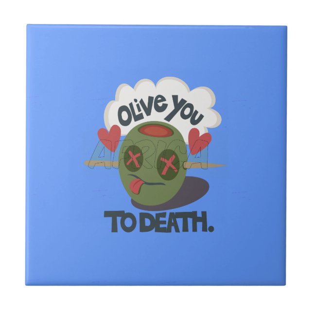 Whimsical "Olive My Heart" Funny Face Design Ceramic Tile (Front)