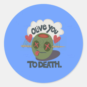 Whimsical "Olive My Heart" Funny Face Design Classic Round Sticker