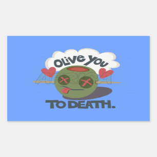 Whimsical "Olive My Heart" Funny Face Design Rectangular Sticker
