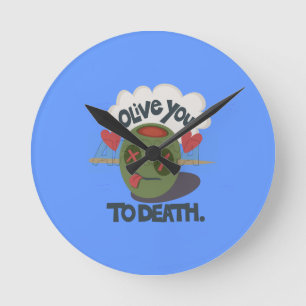 Whimsical "Olive My Heart" Funny Face Design Round Clock
