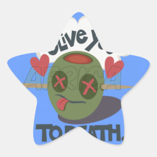 Whimsical "Olive My Heart" Funny Face Design Star Sticker