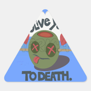 Whimsical "Olive My Heart" Funny Face Design Triangle Sticker