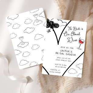 Whimsical On Cloud Wine Hand-drawn Bridal Shower Invitation