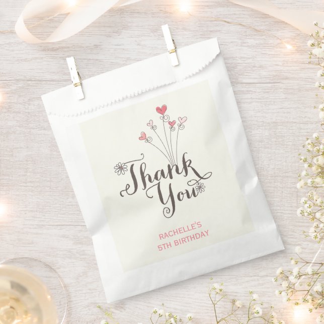 Whimsical One Girl 1st Birthday Thank You Party Favour Bag (Clipped)