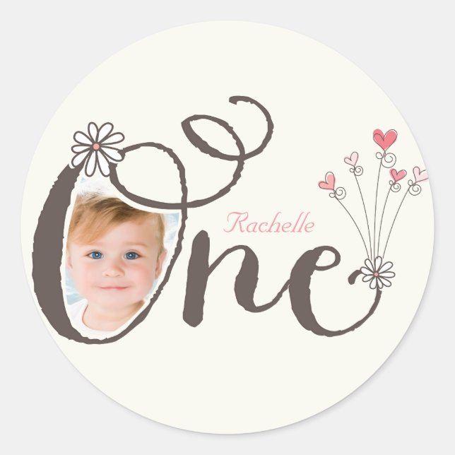 Whimsical One Girl Thank You 1st Birthday Sticker (Front)