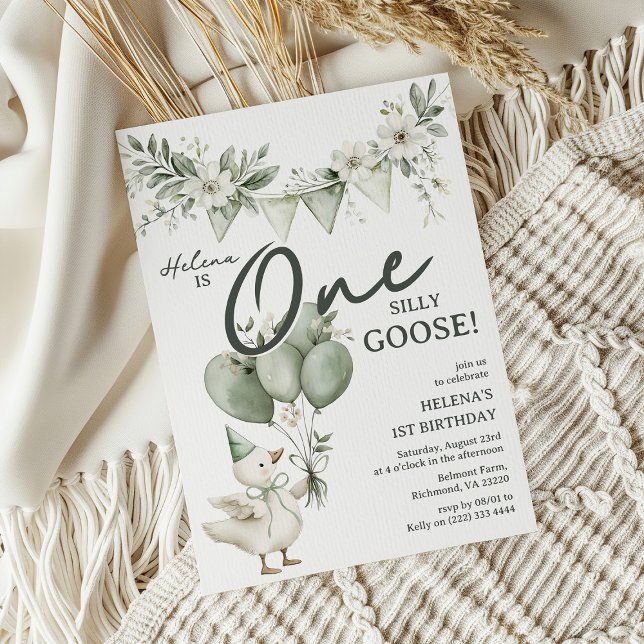 Whimsical One Silly Goose 1st Birthday Invitation (Creator Uploaded)