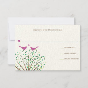 Whimsical Orange and Fuchsia Love Bird Tree RSVP Card