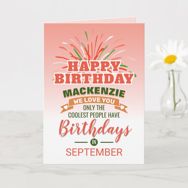 Whimsical Orange and Green Cool Fireworks Birthday Card (Small Plant)
