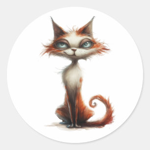 Whimsical Orange Cat Cartoon Illustration Classic Round Sticker