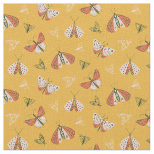 Whimsical Orange Ecru Moths Fabric