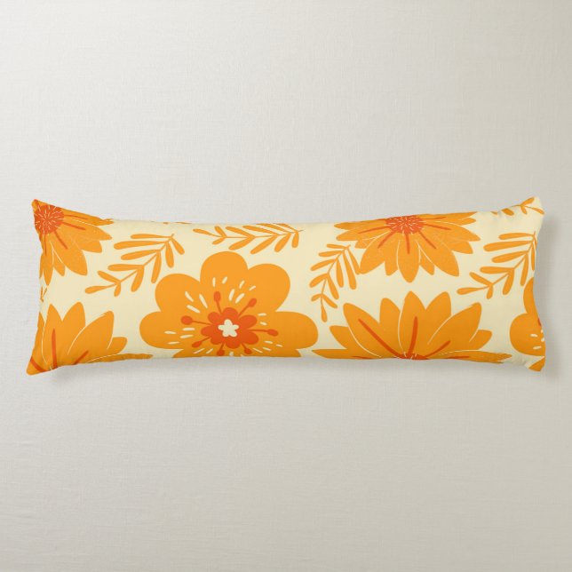 Whimsical Orange Floral Retro Botanical Spring  Body Cushion (Front)