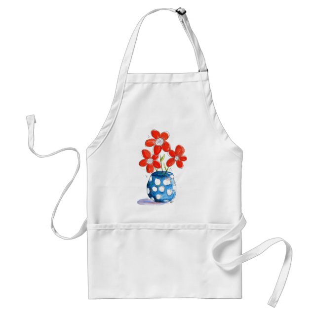 Whimsical Orange Flowers in Blue Vase Standard Apron (Front)