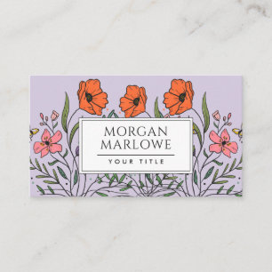 Whimsical Orange Pink Boho Floral Bouquet Lavender Business Card