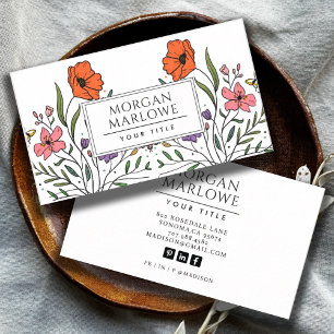 Whimsical Orange Pink Cute Boho Floral Bouquet Business Card