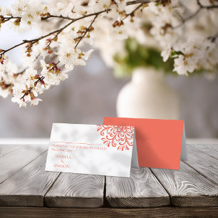 Whimsical Orange Red Flourish Place Card