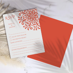 Whimsical Orange Red Flourish RSVP Card