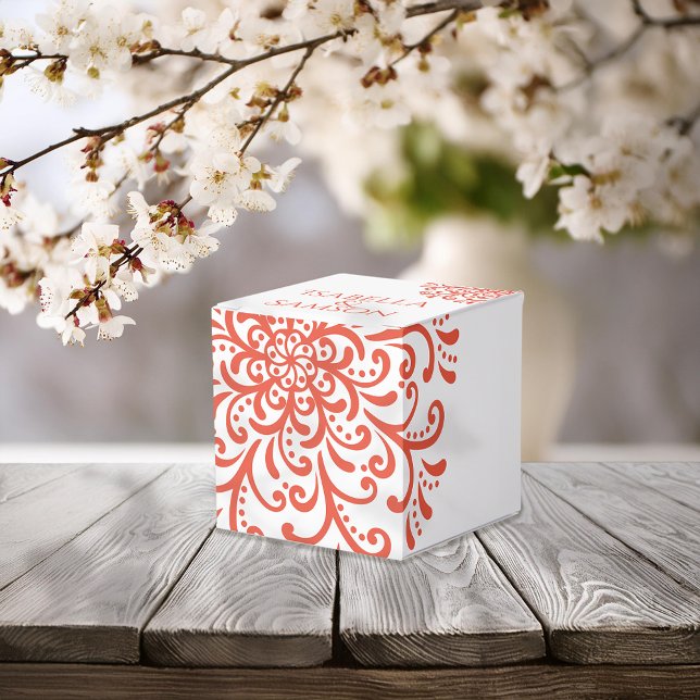 Whimsical Orange Red Flourish Wedding Favour Box (Creator Uploaded)