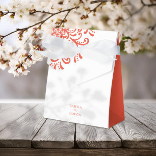 Whimsical Orange Red Flourish Wedding Favour Box