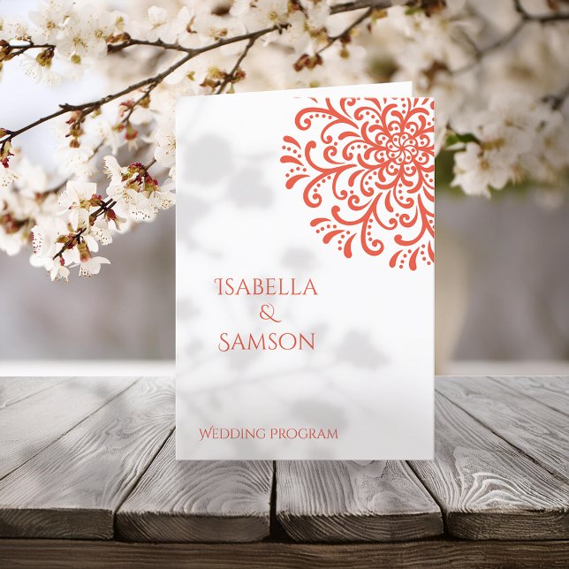 Whimsical Orange Red Flourish Wedding Program (Creator Uploaded)