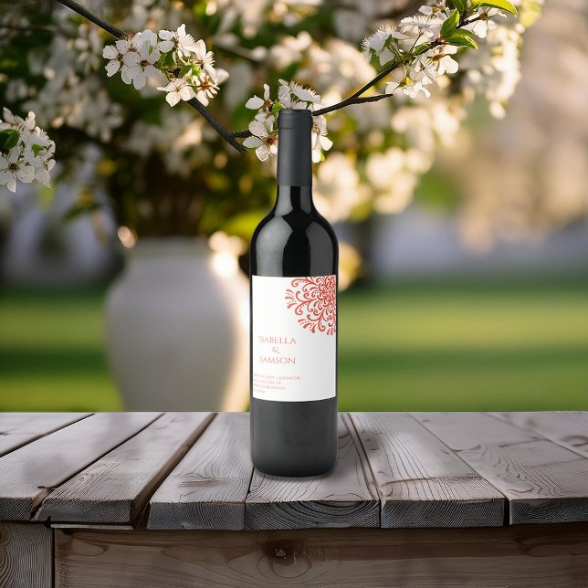 Whimsical Orange Red Flourish Wine Label (Creator Uploaded)